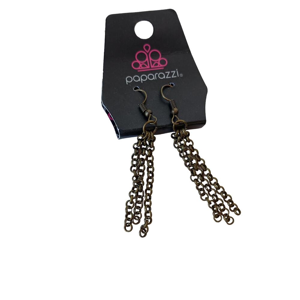 NWT Paparazzi Chain Link Fringe Dangle Earrings | Antiqued Bronze 2.5"